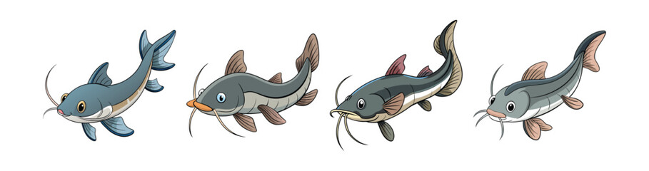 Fototapeta premium Set of Realistic Whisker Catfish Illustration Featuring Bright Colors