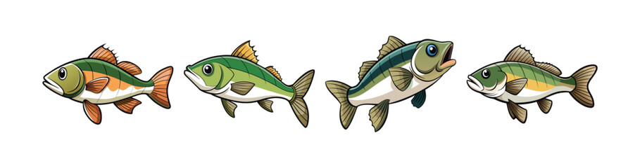 Set of  Whisperfin Bass Realistic Illustration Featuring Bright Colors