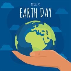 Earth Day poster with hand holding globe Vector