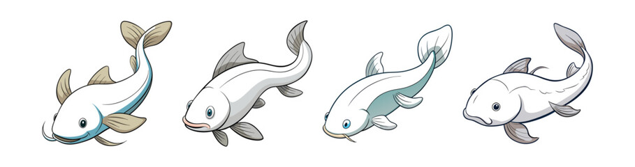 Set of  White Catfish Realistic Illustration Featuring Bright Colors