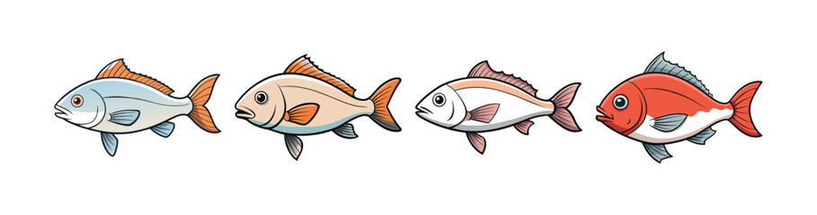 Set of  Dynamic Whitefin Snapper Fish Realistic Style