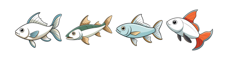 Set of  Elegant Whitewing Fish Realistic Color Display