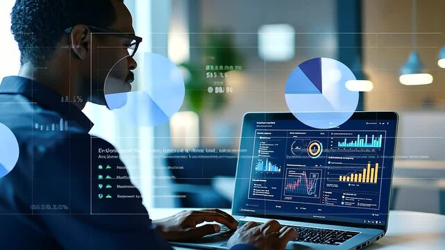 Cutting-edge AI technology transforming data analytics in a modern office setting.
