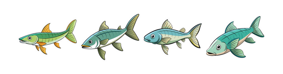 Set of Vibrant Willowleaf Fish Realistic Color Art