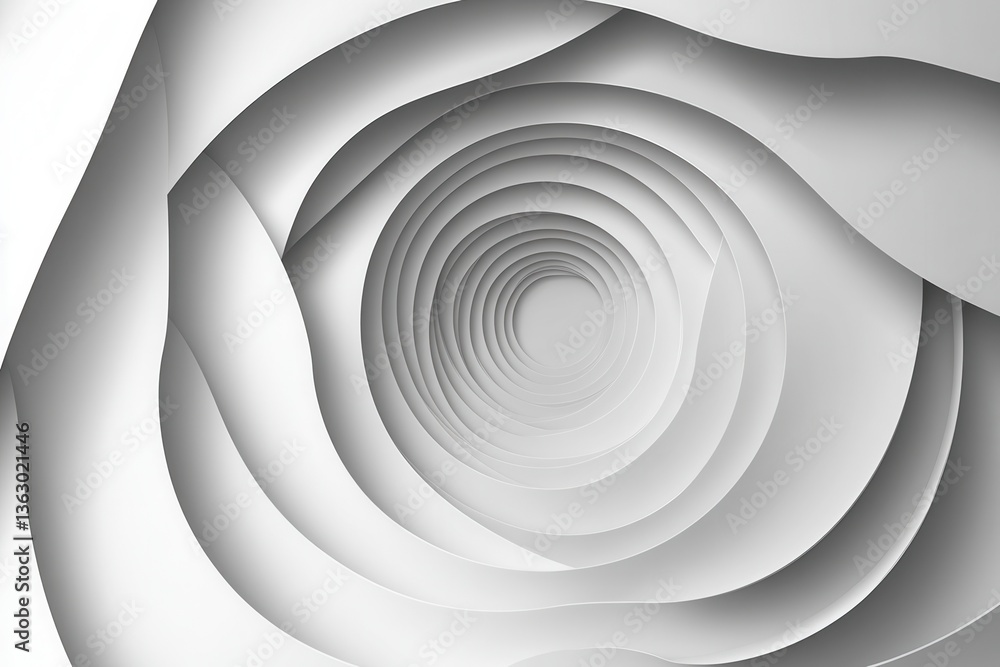 Poster abstract endless tunnel of white circular layers creating a sense of depth and perspective modern mi
