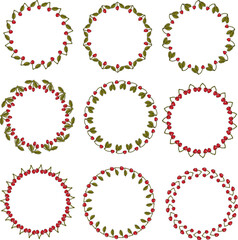 Collection with round frames with red cherries on white background.eps