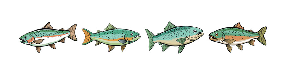 Set of Vivid Windfrost Trout Fish Color Art