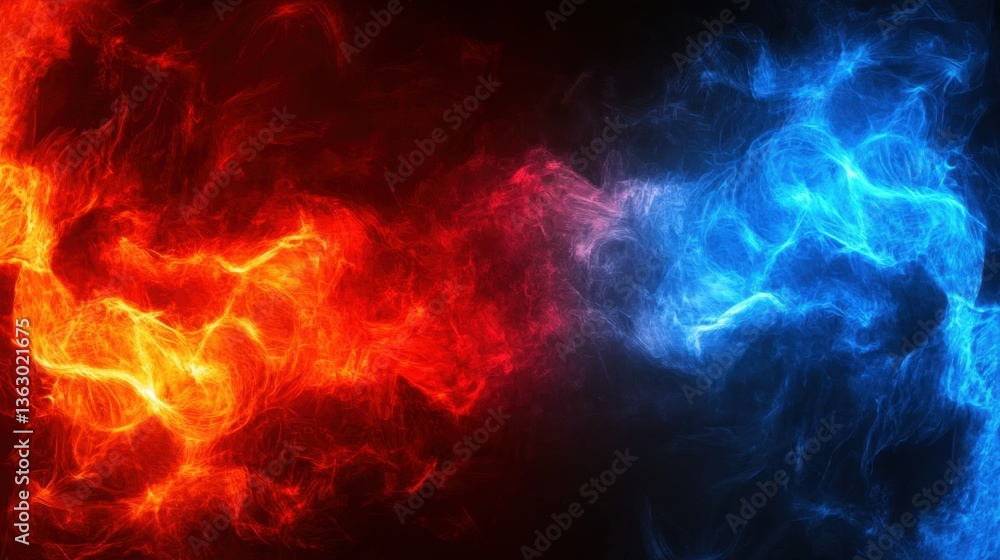 Poster fiery abstract background with dynamic energy showcasing a vibrant contrast between red and blue hue