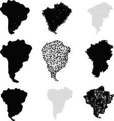 Set of Six Progressive Stylized Maps silhouettte vector