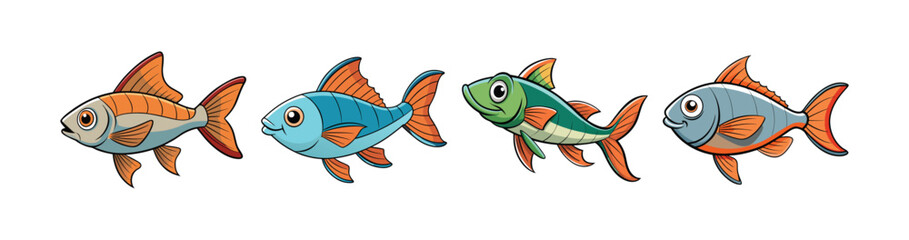 Set of Dazzling Windrider Fish Colorful Illustration