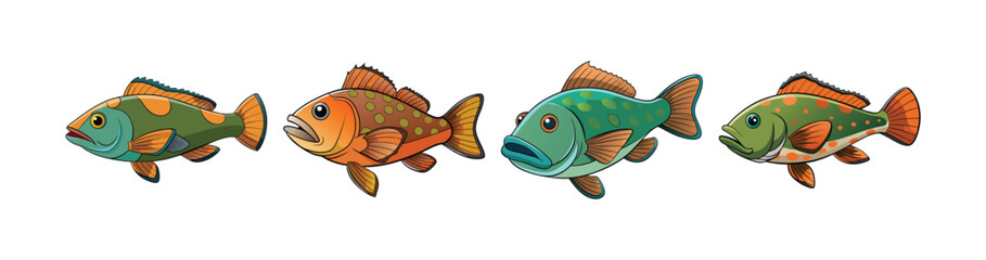 Set of Magnificent Windowhead Grouper Fish Color Design