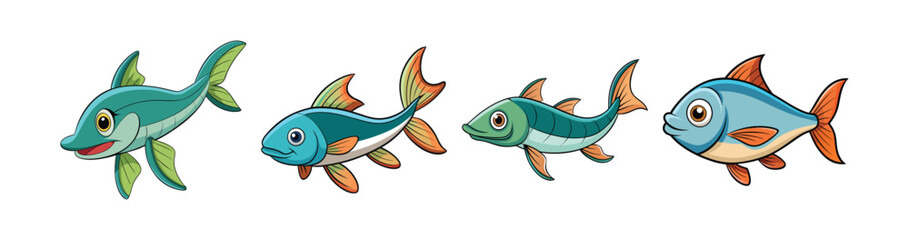 Set of Dynamic Windwhip Fish Colorful Artwork