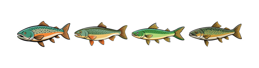 Set of Realistic Winterdune Trout Fish Color Art