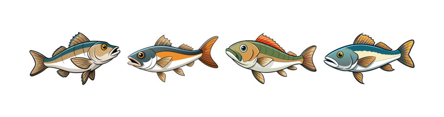 Set of Realistic Winter Cod Fish Colorful Art