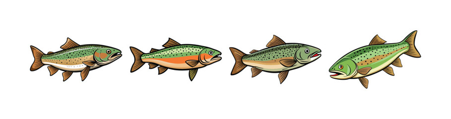 Set of Lifelike Wisenedfin Trout Fish Realistic Art