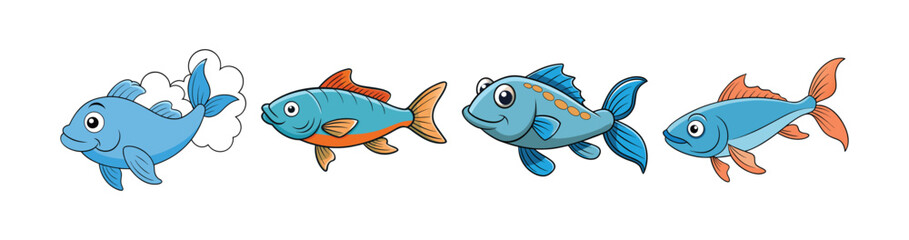 Set of Vibrant Wispcloud Fish Realistic Color Art