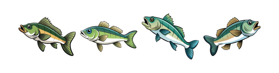 Set of Lifelike Wispwave Bass Fish Realistic Color Art