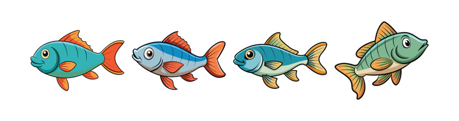 Set of Vivid Wobblyfin Fish Colorful Design