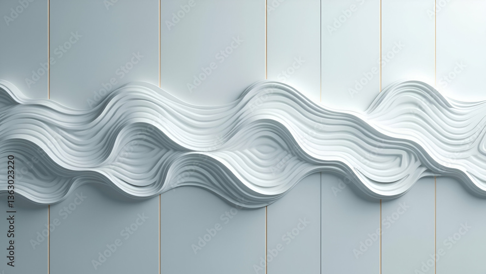 Poster flat compose interlaced wave frequencies over minimal shapes wide white boundaries providing clarity