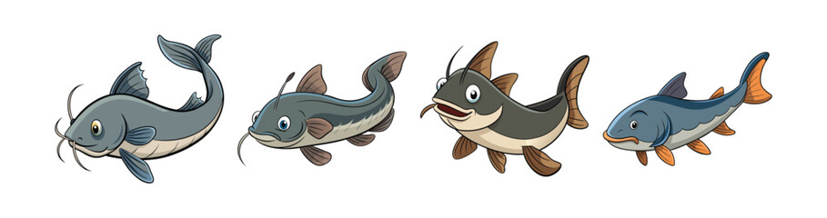 Set of Dynamic Woodcutting Catfish Realistic Design