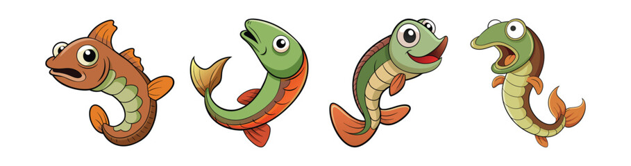 Set of  Unique Worm-Eaten Fish Realistic Artwork