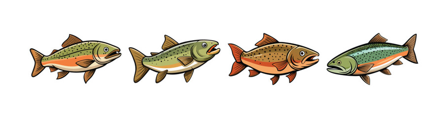 Set of  Dynamic Wrackless Trout Realistic Artwork
