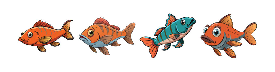 Set of Vibrant Wrinkleback Fish Realistic Color Art