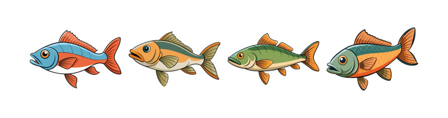 Set of Dynamic Wyrmbass Fish Realistic Color Art