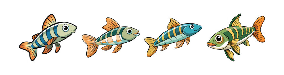 Set of Colorful Zebrafish Realistic Design