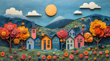 A vibrant and dynamic paper art creation, bursting with a spectrum of colors. This striking artwork features layers of vividly colored paper, intricately folded, cut, and arranged to form a lively