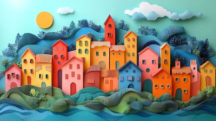 A vibrant and dynamic paper art creation, bursting with a spectrum of colors. This striking artwork features layers of vividly colored paper, intricately folded, cut, and arranged to form a lively
