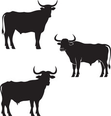 Bull Standing Tall with large Horn silhouette vector