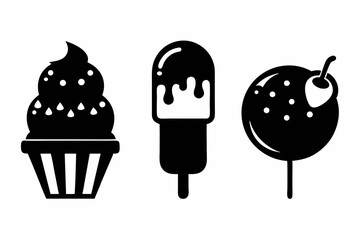 Ice cream icon set silhouette black vector