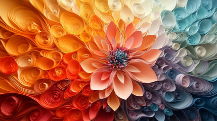 A vibrant and dynamic paper art creation, bursting with a spectrum of colors. This striking artwork features layers of vividly colored paper, intricately folded, cut, and arranged to form a lively