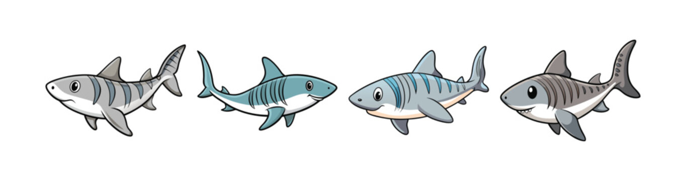 Set of Dynamic Zebra Shark Realistic Color Design