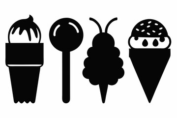 Ice cream icon set silhouette black vector
