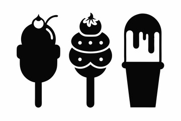 Ice cream icon set silhouette black vector