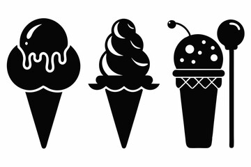Ice cream icon set silhouette black vector