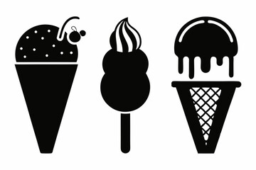 Ice cream icon set silhouette black vector