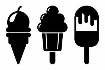 Ice cream icon set silhouette black vector