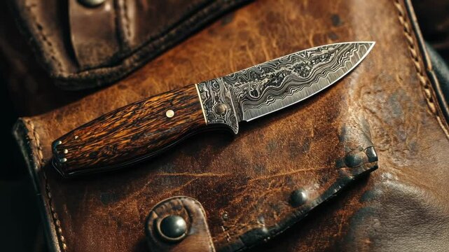 Artisanal Damascus Steel Knife, A Close-Up Look at Craftsmanship Detail