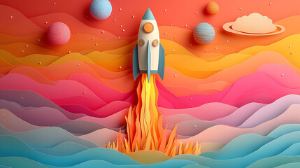 A vibrant and dynamic paper art creation, bursting with a spectrum of colors. This striking artwork features layers of vividly colored paper, intricately folded, cut, and arranged to form a lively