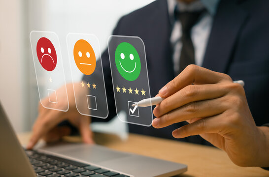 Business service experience rating from online application, customer satisfaction survey concept, customers evaluate service quality which leads to business reputation ranking.