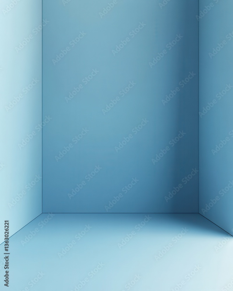 Poster serene blue empty corner space with soft light casting shadows creating depth and minimalist backdro