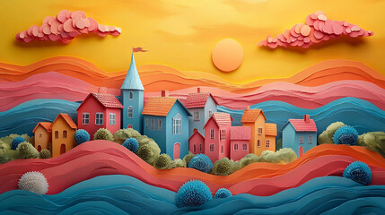 A vibrant and dynamic paper art creation, bursting with a spectrum of colors. This striking artwork features layers of vividly colored paper, intricately folded, cut, and arranged to form a lively