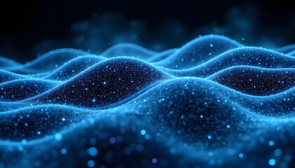 A mesmerizing 3D rendering of a dynamic wave of particles in an abstract futuristic background, showcasing big data visualization with a cutting edge aesthetic.