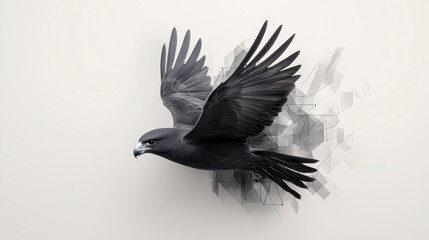 Fototapeta premium Abstract Grayscale Bird in Flight Pixelated Geometric Design