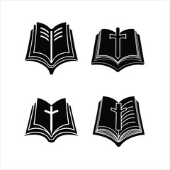 Sacred open Bible with a cross silhouette bundle, ideal for Easter, worship events, and Christian-themed designs. Available in EPS, SVG, PNG, JPG.