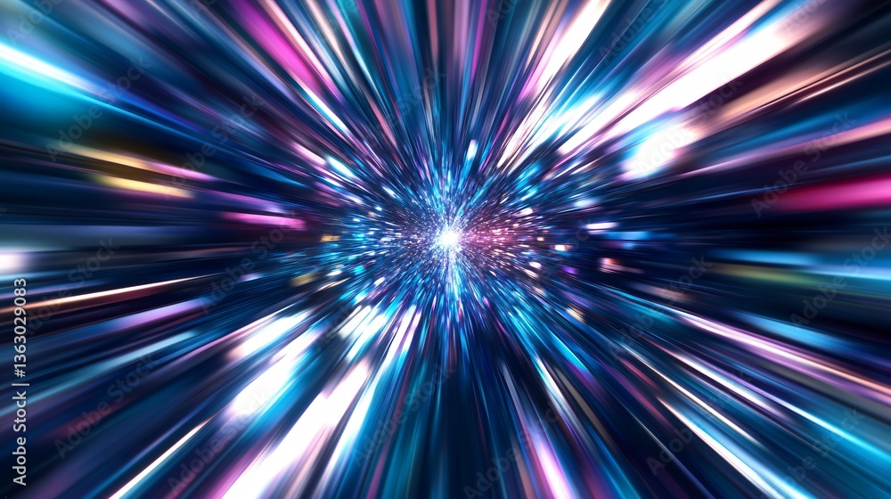 Poster abstract lights speed through space, creating a colorful, energetic vortex with a bright center