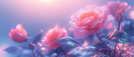 Ethereal pink rose blossom in soft focus with dreamy light and delicate petals against a serene background creating a romantic and peaceful mood